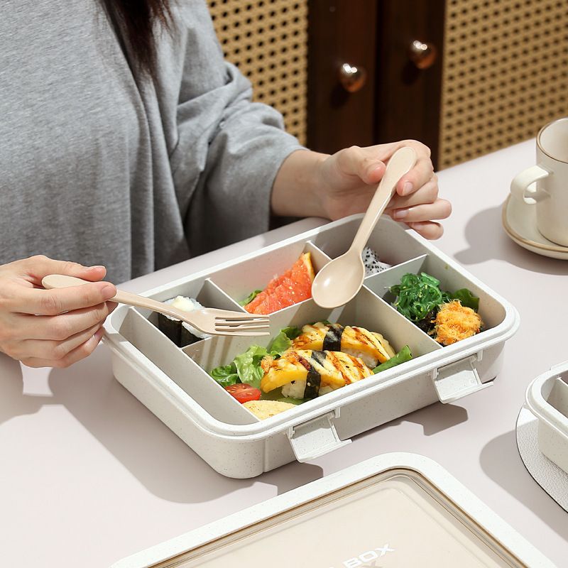 Office Worker Microwave Safe Compartment Lunch Box Student with Lid Takeout Bento Box with Cutlery