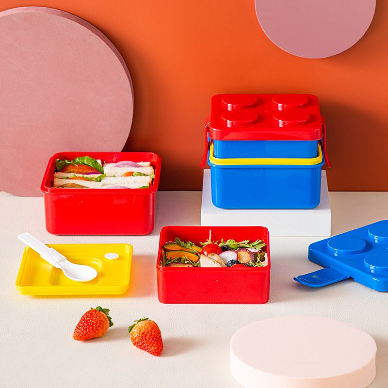 Creative Student Building Blocks Double-Layer Square Lunch Box Microwave Heating Lunch Bento Box Storage Outdoor Food Container