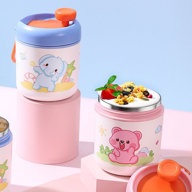 Office Worker 304 Stainless Steel Portable Porridge Jar Soup Cup Student Cartoon Milk Cup Oatmeal Cup with Lid