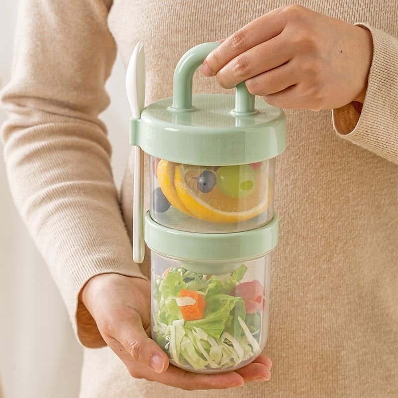 Minimalist Student Salad Cup Double-Layer Tumbler Cup with Lid Spoon Portable Light Cup