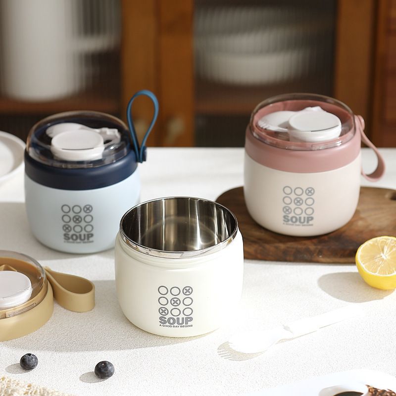 INS Japanese Style 304 Stainless Steel Soup Cup Student Breakfast Cup Portable Porridge Jar with Handle Water Cup