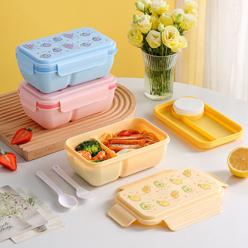 Cute INS Style Student Compartment Rectangular Lunch Box Candy Color Lunch Bento Box Microwave Safe Food Container