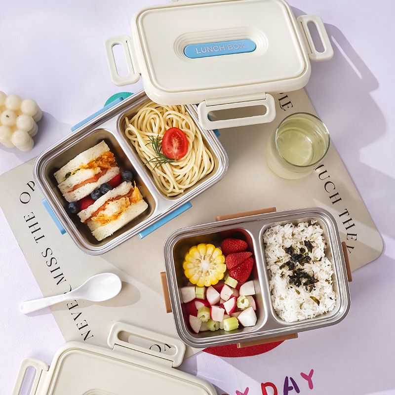 Minimalist Student Compartment 304 Stainless Steel Lunch Box Office Worker Portable Cafeteria Takeout Lunch Bento Box with Cutlery