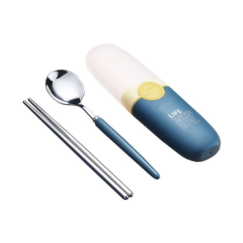 Trending 304 Stainless Steel Tableware Set Kids Student Travel Portable Chopsticks Spoon 2-Piece Set Gift Logo