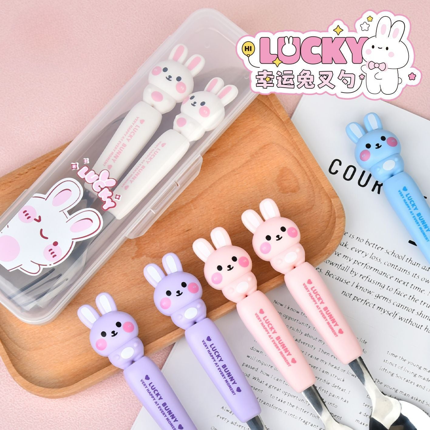 Cartoon Rabbit Stainless Steel Cute Kids Tableware Set Student Portable Spoon and Fork 2-Piece Set Eating Spoon Gift