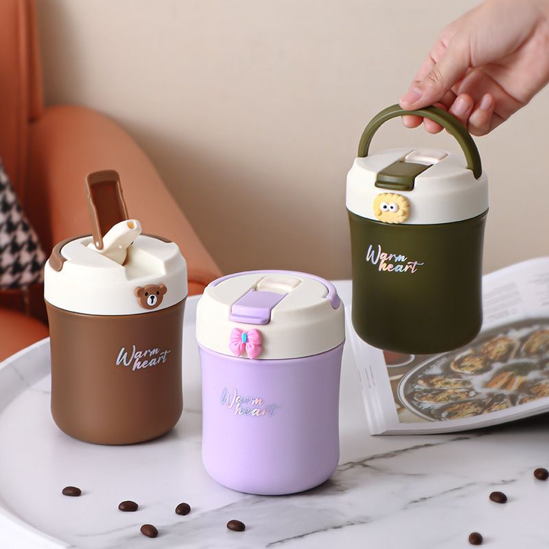Cartoon Fashion Student Milk Cup Student 304 Stainless Steel Straw Cup Portable Stylish Water Cup
