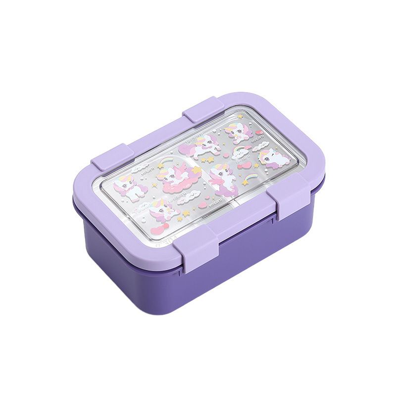 Kids Cartoon 304 Stainless Steel Compartment Lunch Box Student Portable Buckle Lunch Bento Box with Spoon and Fork Small Food Container