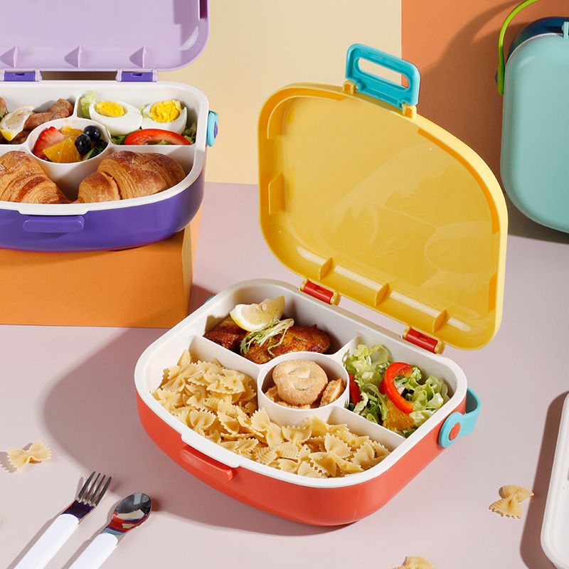 Creative Student Japanese Style Compartment Lunch Box with Handle with Cutlery Kids Travel Portable Lunch Bento Box Food Container