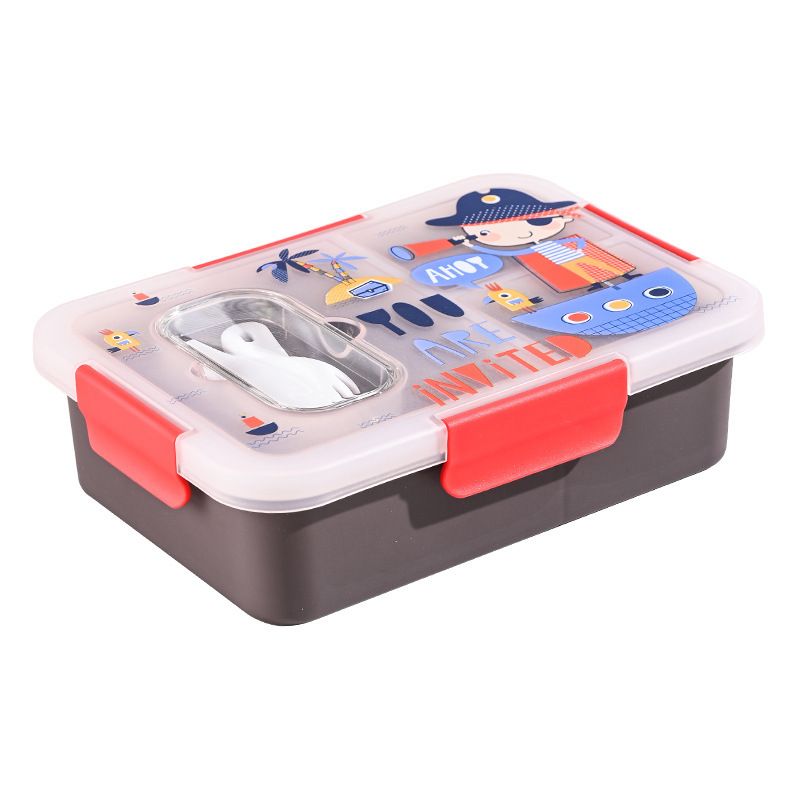 Student Cartoon Compartment Plastic Lunch Box Office Worker Cafeteria Takeout Lunch Bento Box Buckle Food Container