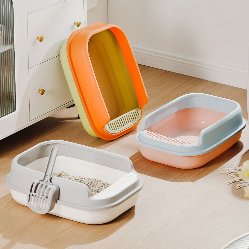 Semi-Covered Large Cat Litter Box Thickened Anti-Splash Cat Toilet Cat Litter Pet Supplies Wholesale Cat Litter Box with Scoop