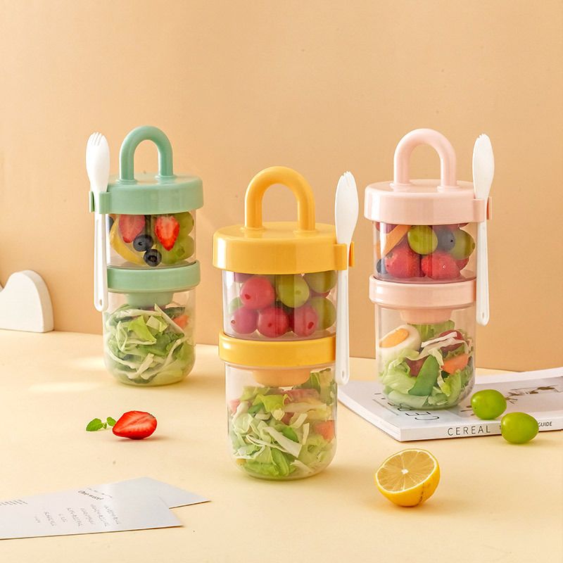 Minimalist Student Salad Cup Double-Layer Tumbler Cup with Lid Spoon Portable Light Cup
