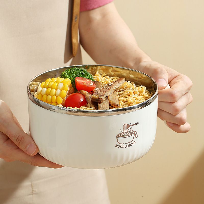 Creative Little Bear Student Dorm 304 Stainless Steel Instant Noodle Bowl Large Capacity with Lid Round Lunch Box Lunch Bento Box