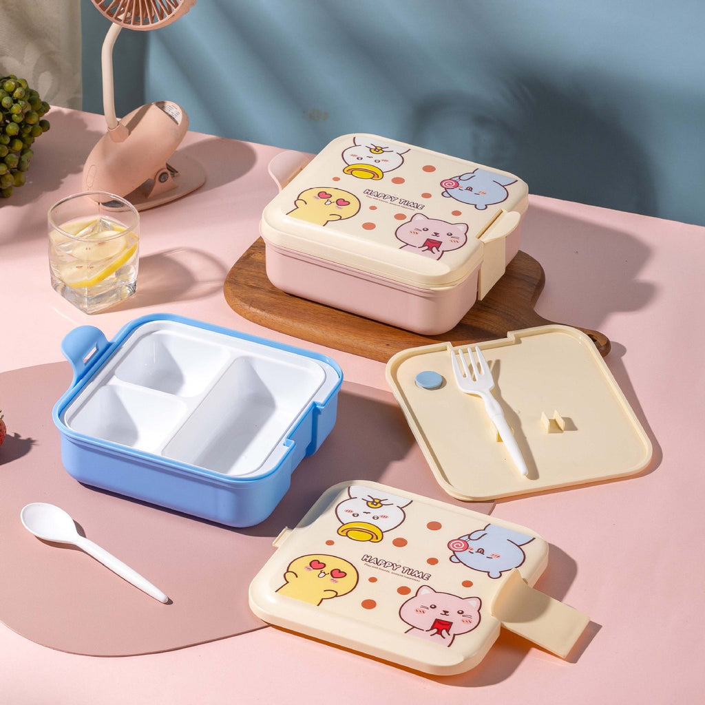 Kids Cartoon Compartment Plastic Lunch Box Microwave Safe Student Lunch Bento Box Portable Food Container