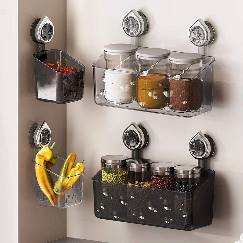 Kitchen Seasoning Ginger Garlic Box Suction Cup Wall-Mounted No-Drill Organizer Rack Bathroom Bathroom Cosmetics Storage Basket