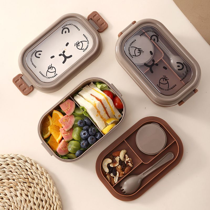 Cartoon Kids Capybara Plastic Compartment Lunch Box Student Lunch Bento Box Portable Food Container