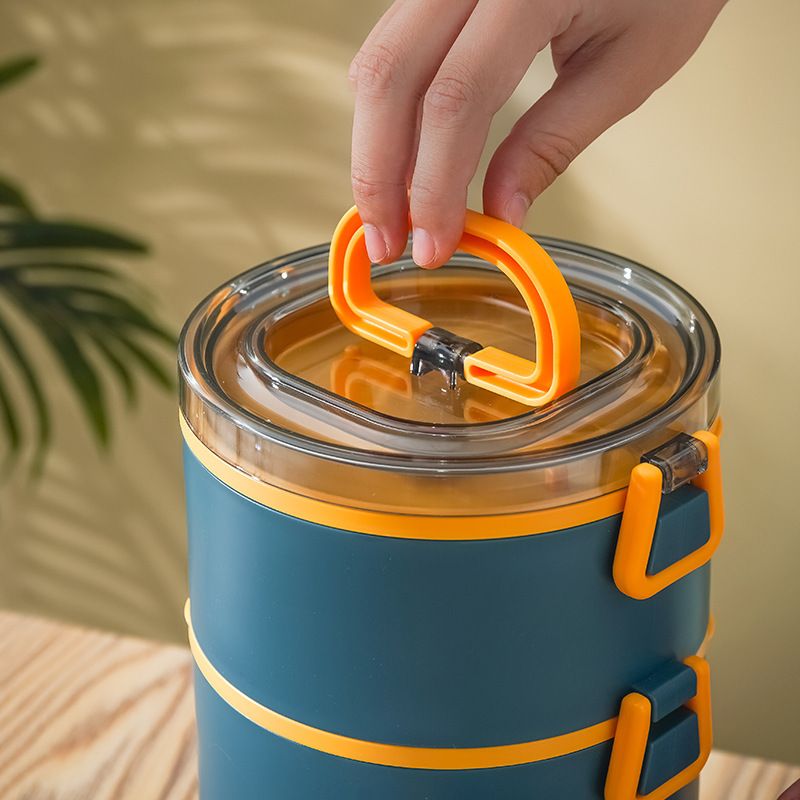 Office Worker 304 Stainless Steel Large Capacity Round Portable Lunch Box Multi-Layer Lunch Box Bucket Bento Box