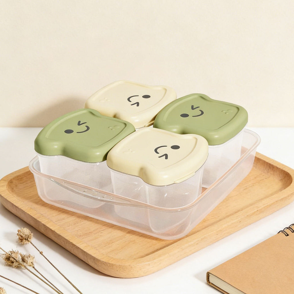 Kids Cute and Fun Small Toast Baby Food Box 4-Pack Infant Baby PP Baby Food Freshness Box with Lid