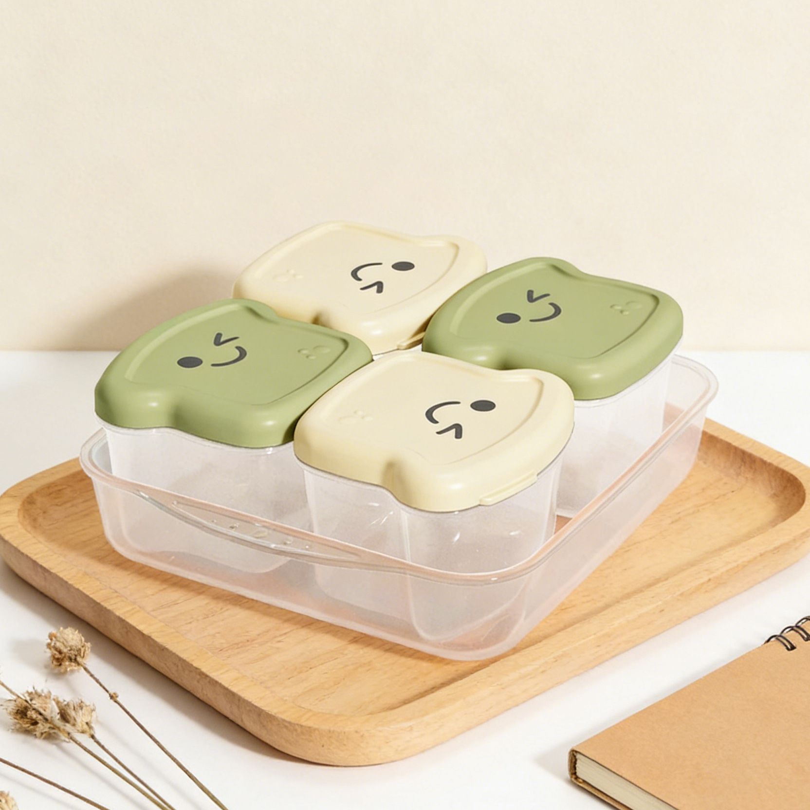 Kids Cute and Fun Small Toast Baby Food Box 4-Pack Infant Baby PP Baby Food Freshness Box with Lid
