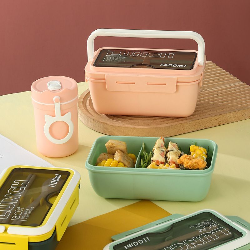 Minimalist Compartment Bento Box Large Capacity Student Japanese Style Lunch Box with Spoon and Chopsticks Office Worker Microwave Safe Lunch Box