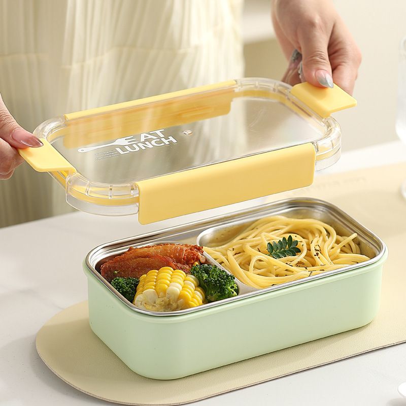 Student Dopamine 304 Stainless Steel Compartment Lunch Box Office Worker Cafeteria Takeout Lunch Bento Box Spoon and Fork Cutlery