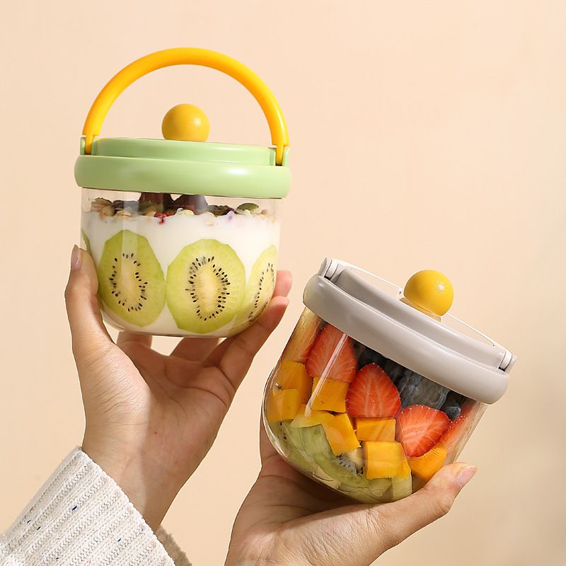 Stylish Student Breakfast Cup Oatmeal Cup with Lid Tableware Round Fresh-Keeping Storage Portable Lunch Box
