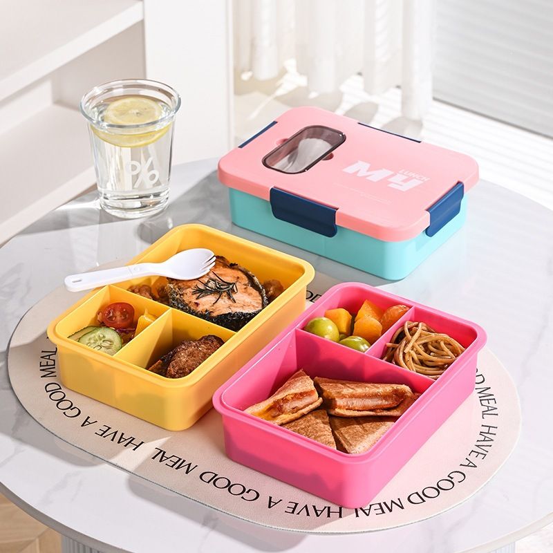 Minimalist Student Compartment Plastic Lunch Box Microwave Safe Office Worker Portable Lunch Bento Box with Cutlery