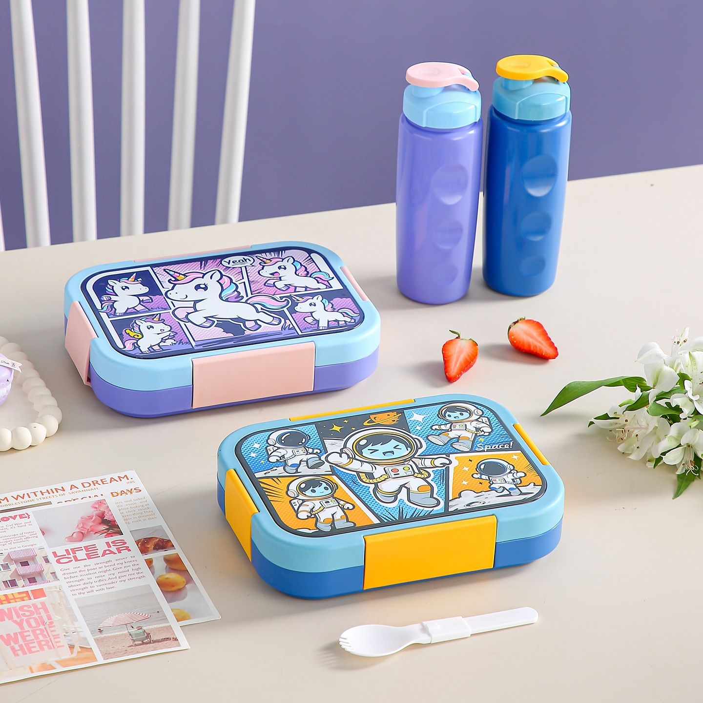 Cartoon Compartment Lunch Box Student Bento Box Stainless Steel Microwave Heating Kids Food Container Cute Portable Lunch Box