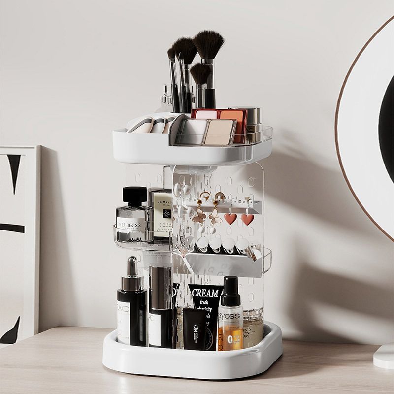 Rotating Cosmetic Storage Box Transparent Acrylic Storage Turntable Desktop Vanity Skincare Lipstick Organizer Rack