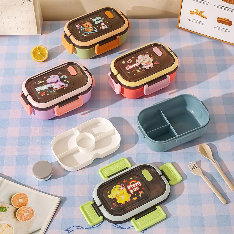 Student Cartoon Compartment PP Plastic Lunch Box Microwave Safe Kids Picnic Snack Food Container