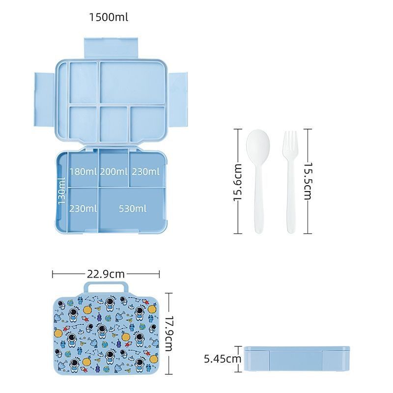 Student Rectangular Large Capacity Plastic Compartment Flip-Top Lunch Box Office Worker Lunch Bento Box with Cutlery