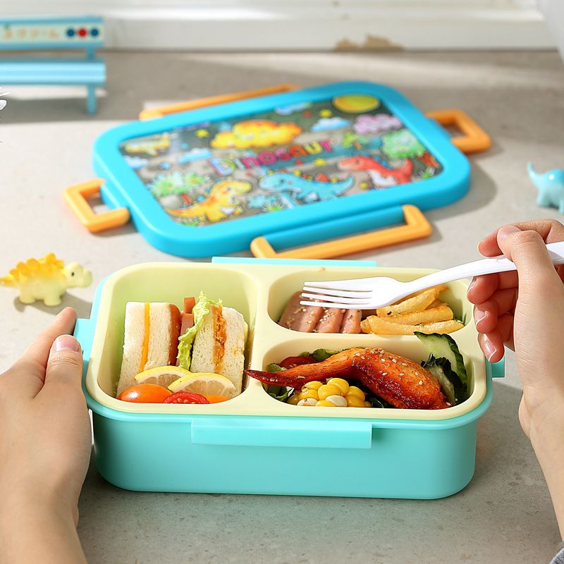 Kids Cartoon Plastic PP Compartment Lunch Box Student Lunch Bento Box Portable Food Container with Spoon and Fork