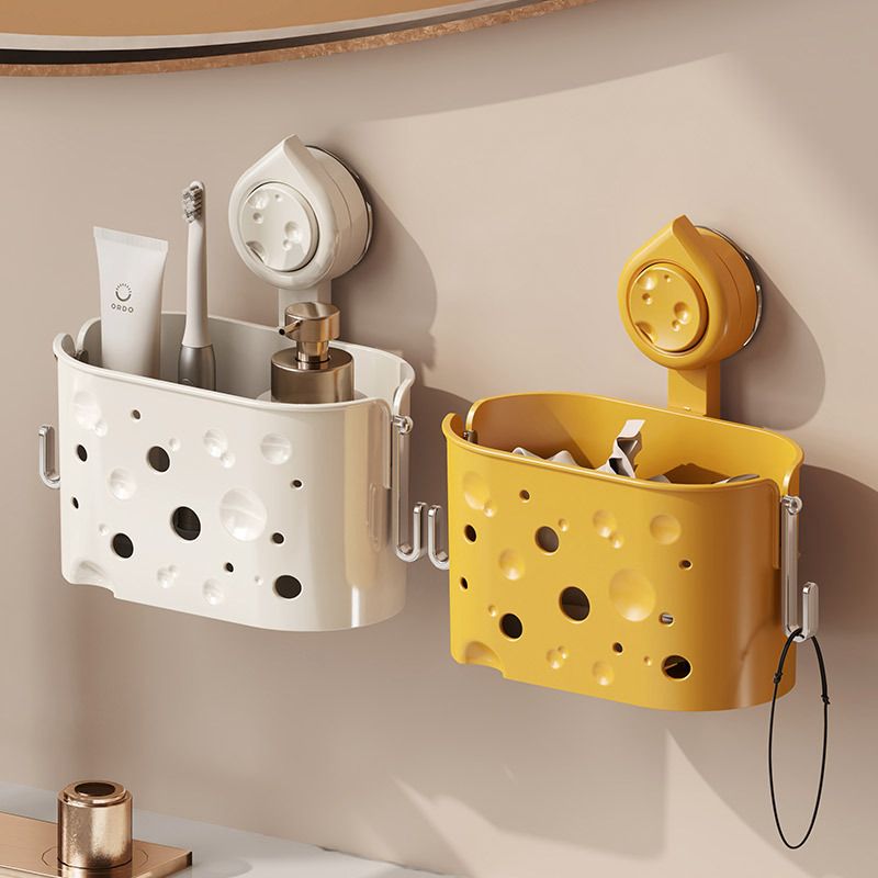 Bathroom Bathroom Storage Rack Hook Suction Cup No-Drill Small Hanging Basket Kitchen Seasoning Organizer Rack