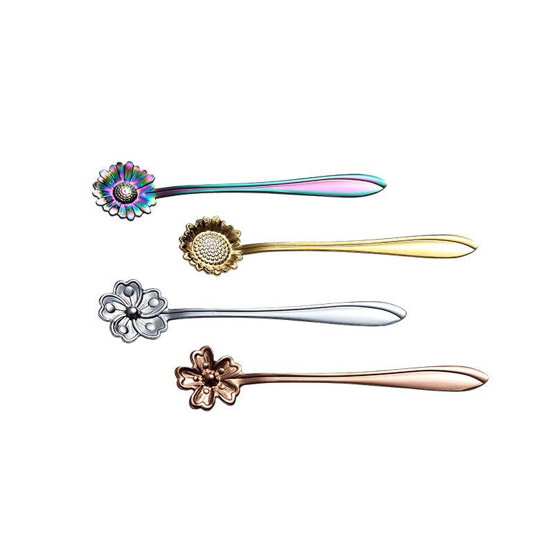 Creative 304 Stainless Steel Flower Shape Coffee Spoon Japanese Style Tableware Petal Spoon Coffee Spoon Stirring Flower Pattern Dessert Spoon
