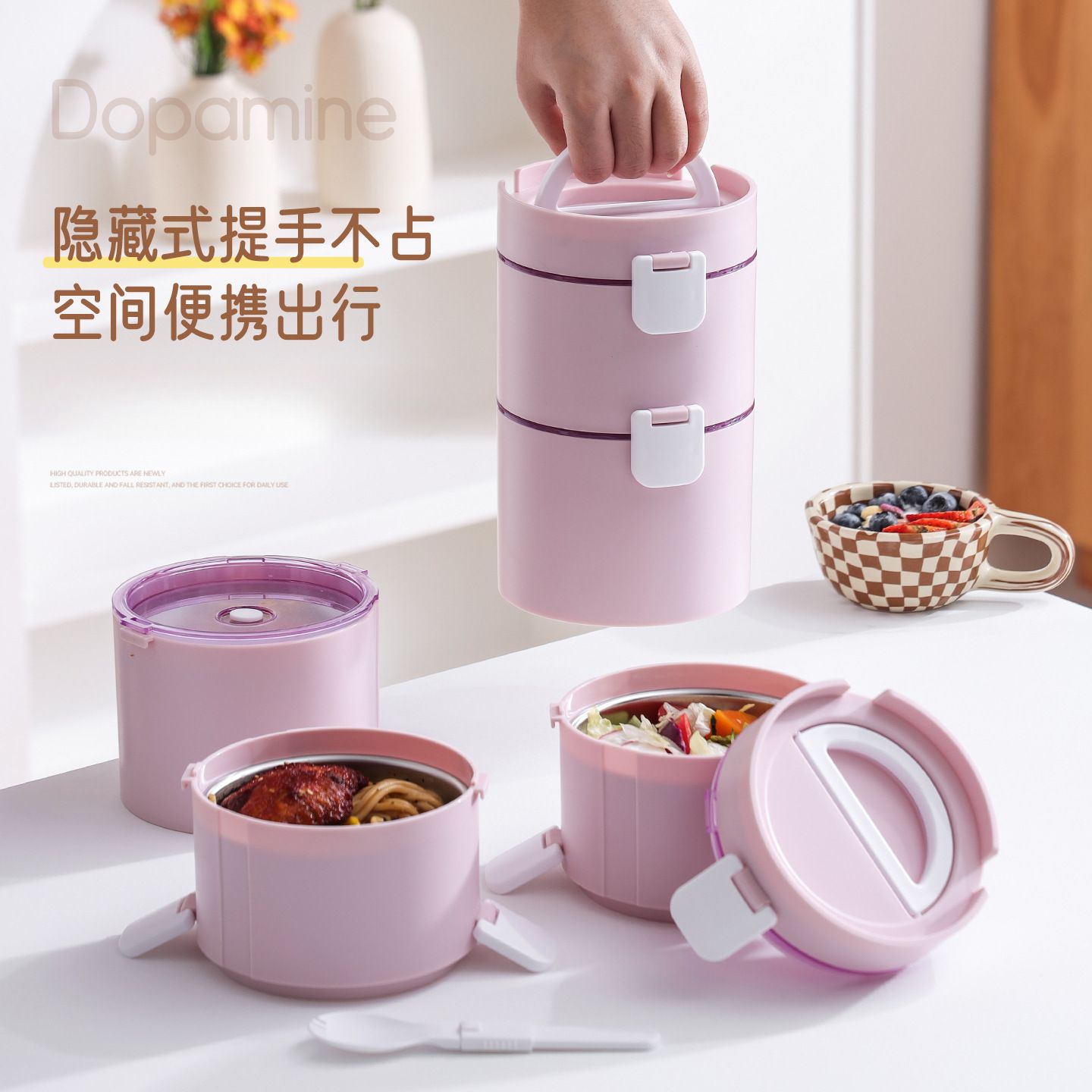 Minimalist Student Multi-Layer 304 Stainless Steel Lunch Box Large Capacity Office Worker Round Bucket Lunch Bento Box Food Container