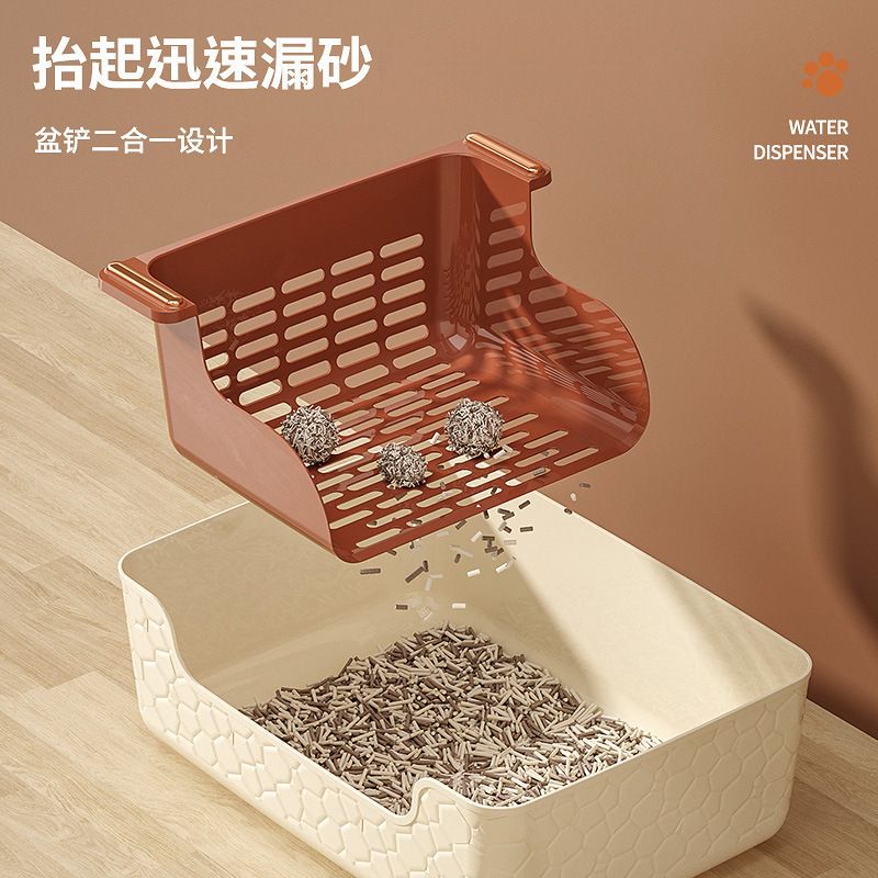 Semi-Covered Cat Litter Box Large Anti-Tracking Anti-Splash Cat Toilet Filter Scoop Basin 2-in-1 Cat Litter Pan