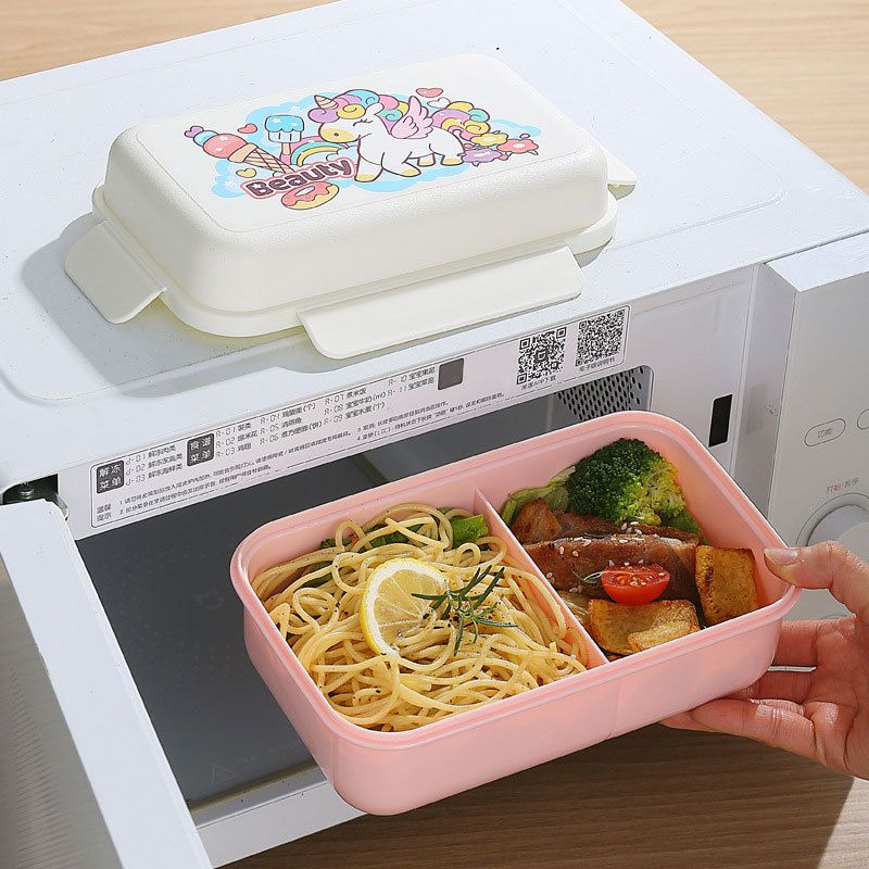 Student Cartoon Double-Layer Plastic Compartment Lunch Box Office Worker Lunch Bento Box Microwave Safe Cafeteria Food Container