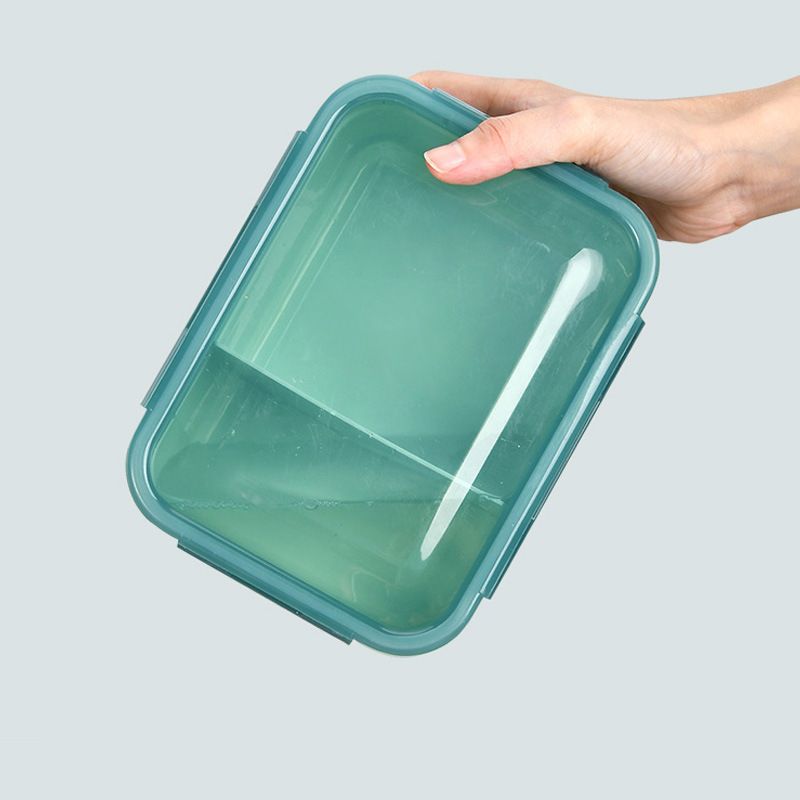Minimalist Rectangular Plastic Transparent Compartment Lunch Box Student Microwave Safe Lunch Bento Box Fridge Storage Box