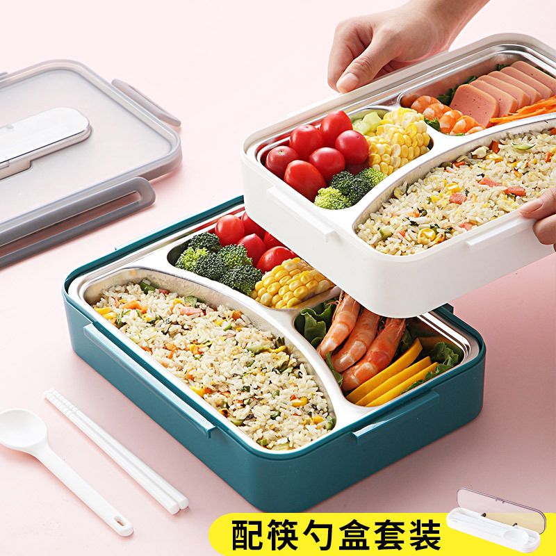 Office Worker 304 Stainless Steel Japanese Style Compartment Lunch Box Large Capacity Student Cafeteria Takeout Lunch Bento Box with Lid