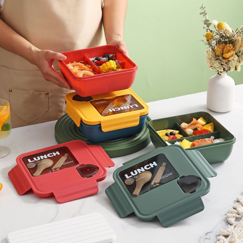 Japanese Style Student Compartment Buckle Lunch Box Travel Food Container Office Worker Lunch Bento Box with Cutlery