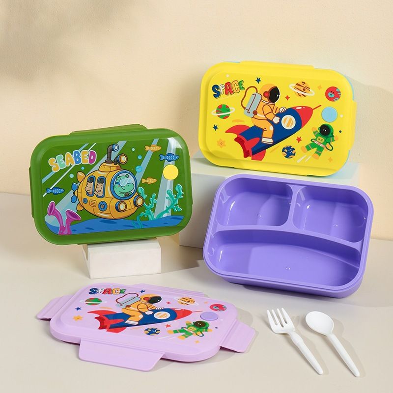 Kids Cartoon Car Compartment Lunch Box Student Lunch Bento Box Microwave Safe Heating Buckle Food Container