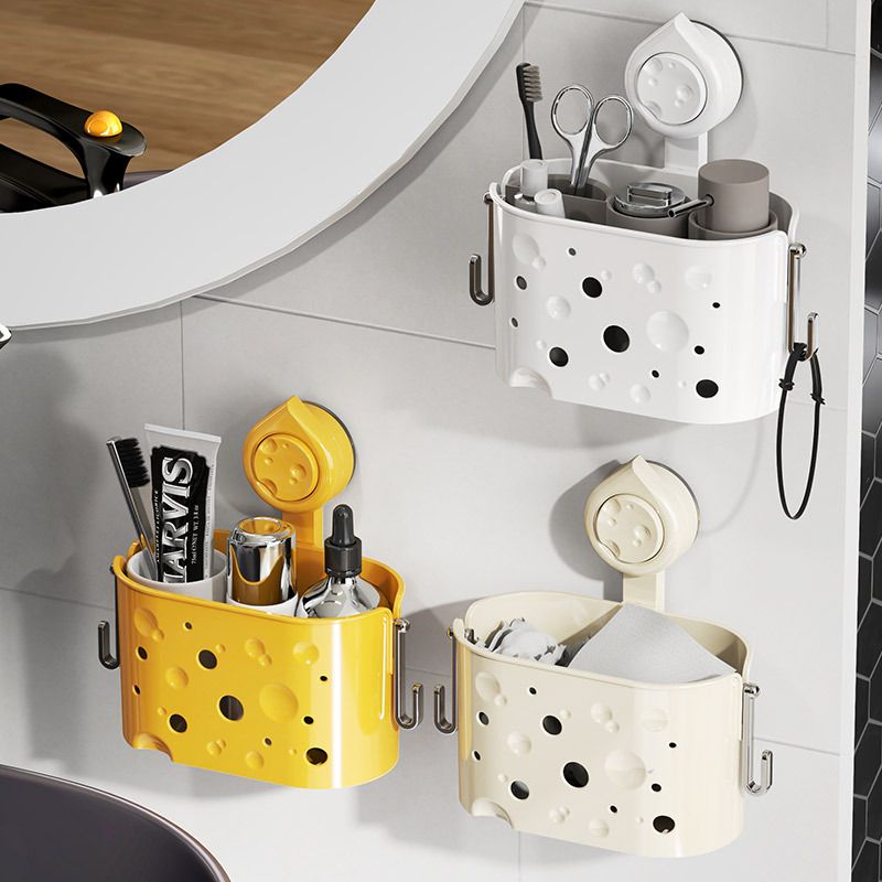 Bathroom Bathroom Storage Rack Hook Suction Cup No-Drill Small Hanging Basket Kitchen Seasoning Organizer Rack
