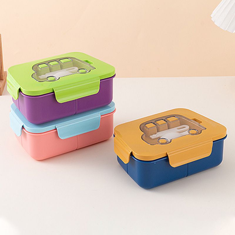 Student Cartoon Car Pattern Compartment Lunch Box Office Worker Microwave Safe Lunch Bento Box Portable Food Container