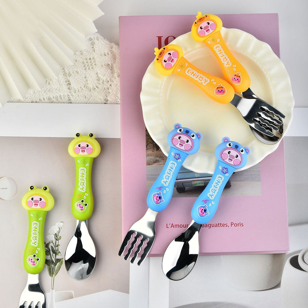 Cartoon 304 Stainless Steel Kids Tableware Set 2-Piece Set Gift Wholesale Portable Student Spoon and Fork Set