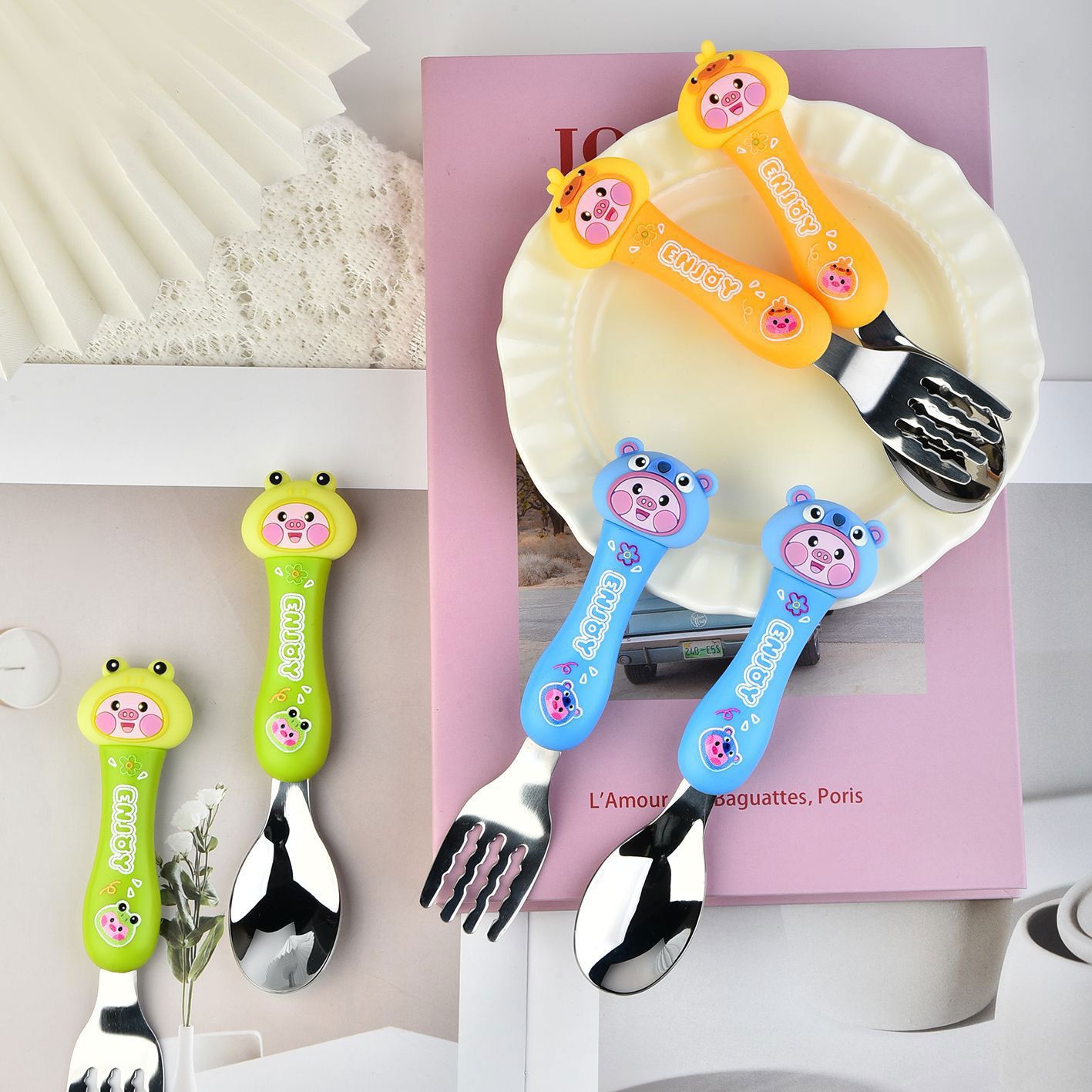 Cartoon 304 Stainless Steel Kids Tableware Set 2-Piece Set Gift Wholesale Portable Student Spoon and Fork Set
