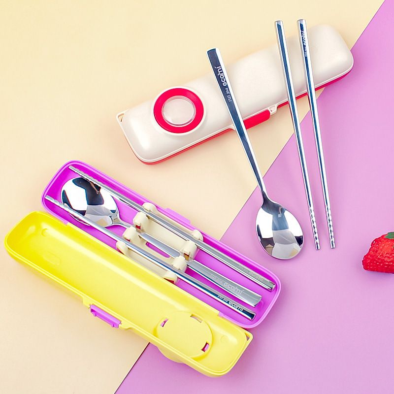 Dopamine Student 304 Stainless Steel Spoon and Chopsticks Tableware Set Portable Travel 2-Piece Set with Box Gift Tableware Pack