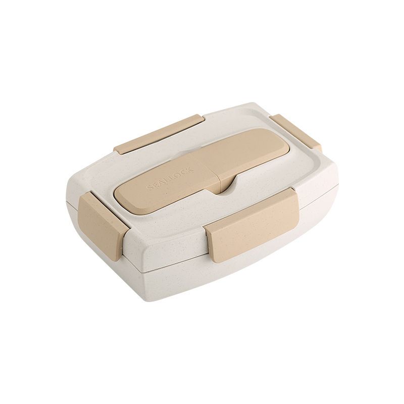 Minimalist Wheat Compartment Lunch Box with Cutlery Office Worker Microwave Safe Portable Lunch Bento Box