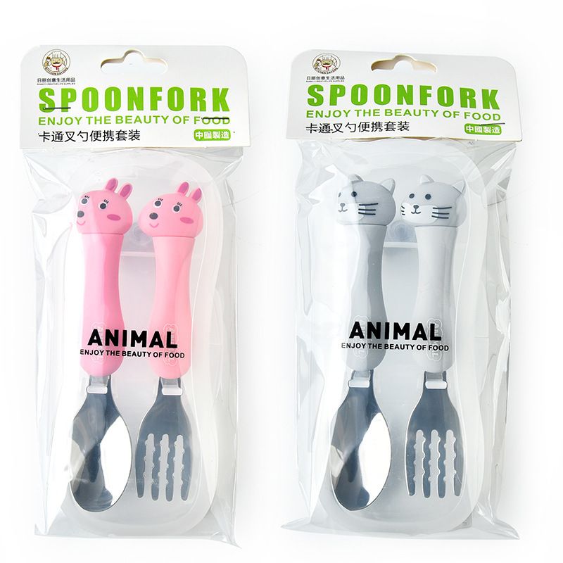 Cartoon 304 Stainless Steel Kids Tableware Set 2-Piece Set Gift Wholesale Portable Student Spoon and Fork Set