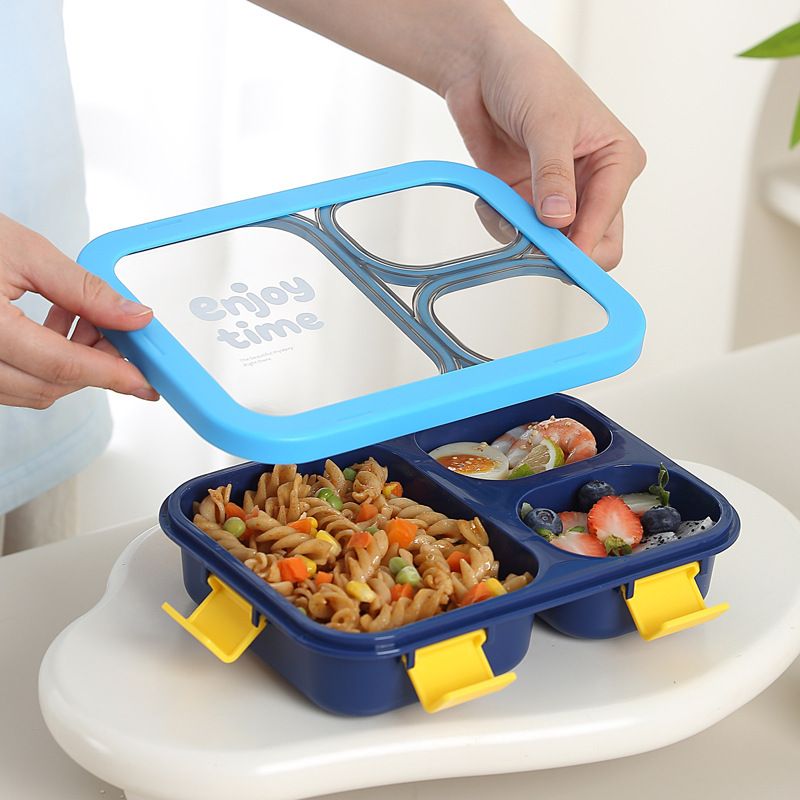 Minimalist Buckle Compartment Student PP Lunch Box Microwave Safe Office Worker Lunch Bento Box with Lid Tableware