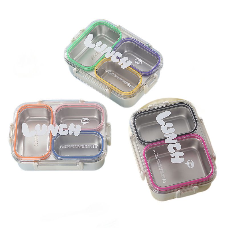 Stylish 304 Stainless Steel Student Compartment Lunch Box Office Worker Lunch Bento Box with Cutlery Food Container