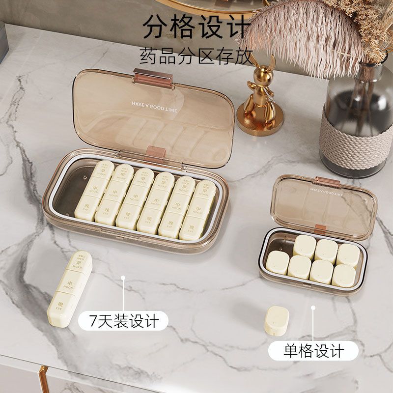 Minimalist Portable Portable Classified Dispensing Box Elderly Outdoor 7-Day Weekly Morning Noon Evening Pill Dispenser Medicine Storage Box